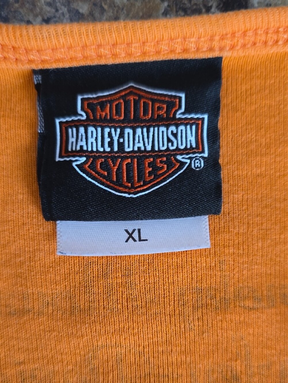 Womens XL Harley-Davidson Orange Long-Sleeve Henley with Skull Logo - Picture 7 of 11